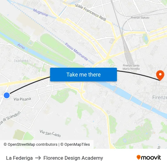 La Federiga to Florence Design Academy map