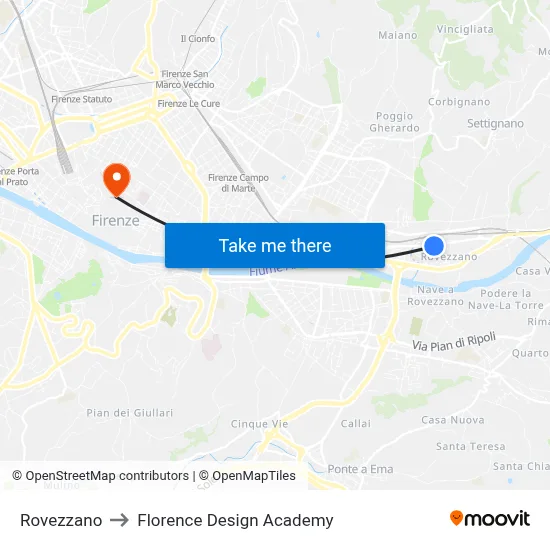 Rovezzano to Florence Design Academy map