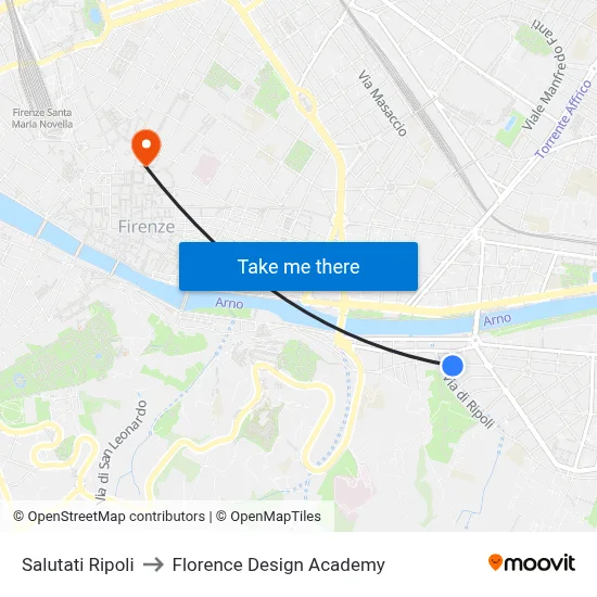 Salutati Ripoli to Florence Design Academy map