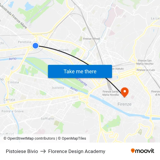 Pistoiese Junction to Florence Design Academy map