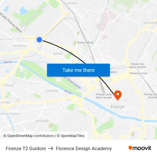 Florence T2 Guidoni to Florence Design Academy map