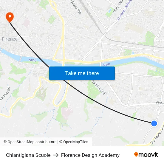 Chiantigiana Schools to Florence Design Academy map