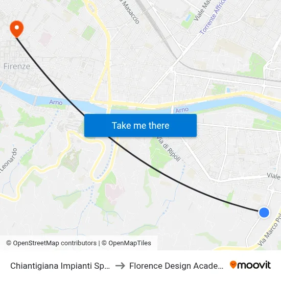 Chiantigiana Sports Facilities to Florence Design Academy map