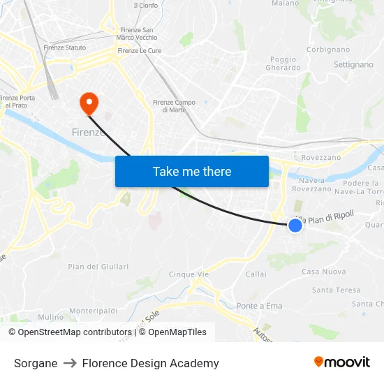 Sorgane to Florence Design Academy map