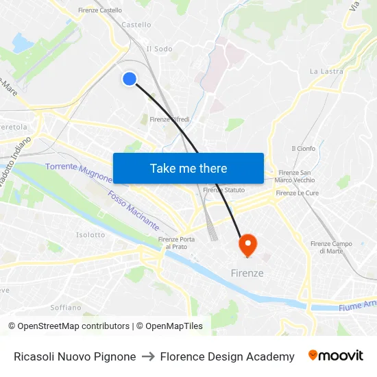 Ricasoli Nuovo Pignone to Florence Design Academy map