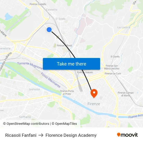 Ricasoli Fanfani to Florence Design Academy map