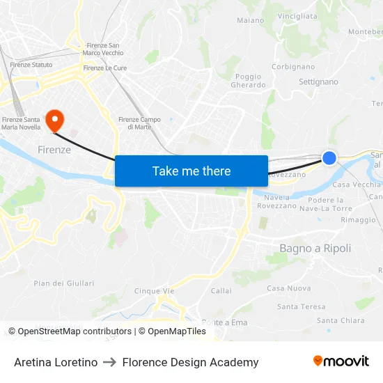 Aretina Loretino to Florence Design Academy map