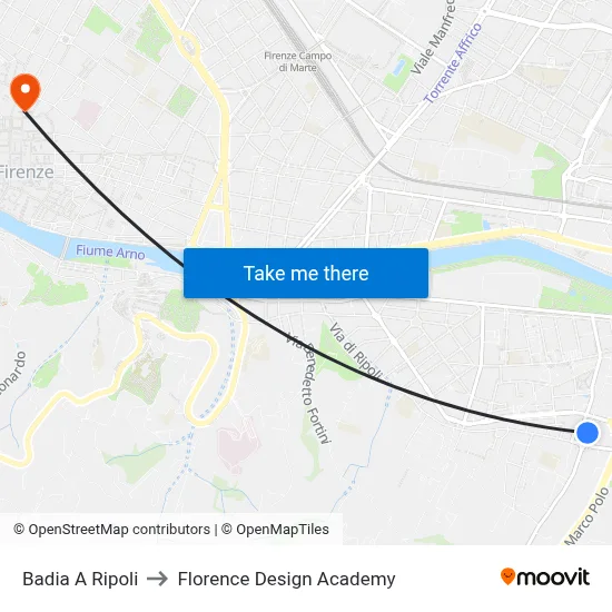 Badia A Ripoli to Florence Design Academy map