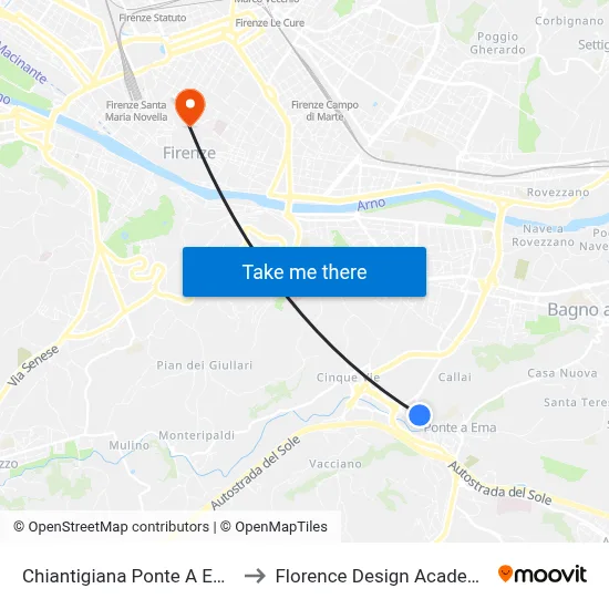 Chiantigiana Ponte A Ema to Florence Design Academy map