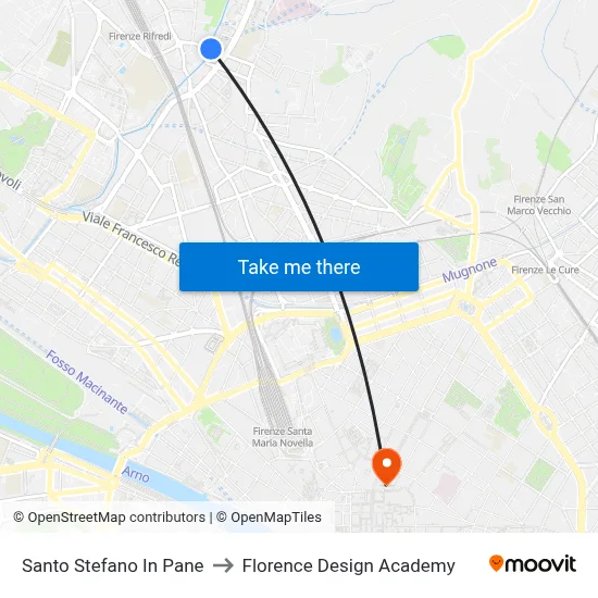 Santo Stefano In Pane to Florence Design Academy map