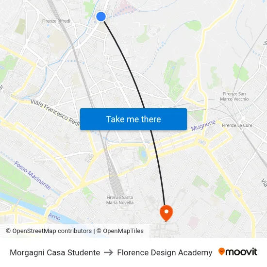 Morgagni Student House to Florence Design Academy map