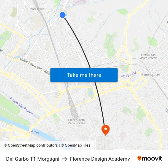 Del Garbo T1 Morgagni to Florence Design Academy map