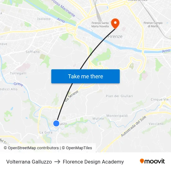Volterrana Galluzzo to Florence Design Academy map