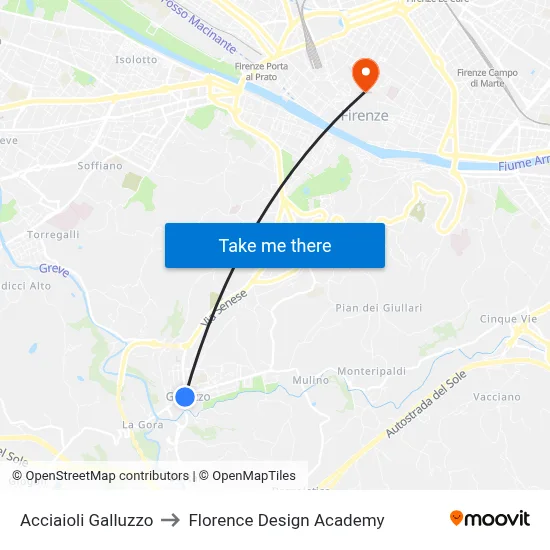 Acciaioli Galluzzo to Florence Design Academy map