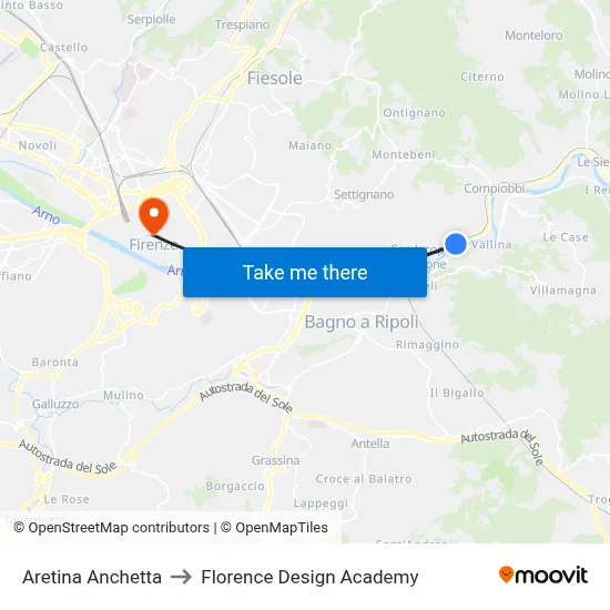 Aretina Anchetta to Florence Design Academy map