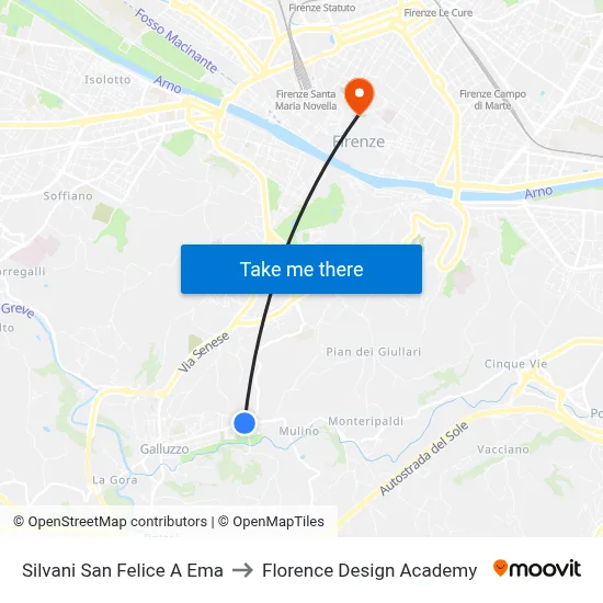 Silvani San Felice A Ema to Florence Design Academy map