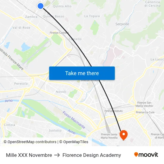 Mille XXX November to Florence Design Academy map