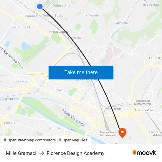 Mille Gramsci to Florence Design Academy map