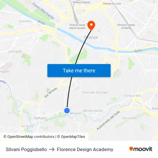 Silvani Poggiobello to Florence Design Academy map