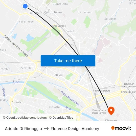 Ariosto Di Rimaggio to Florence Design Academy map
