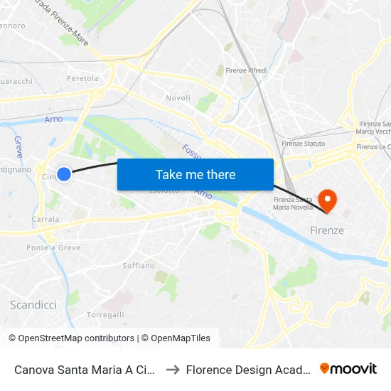 Canova Santa Maria a Cintoia to Florence Design Academy map