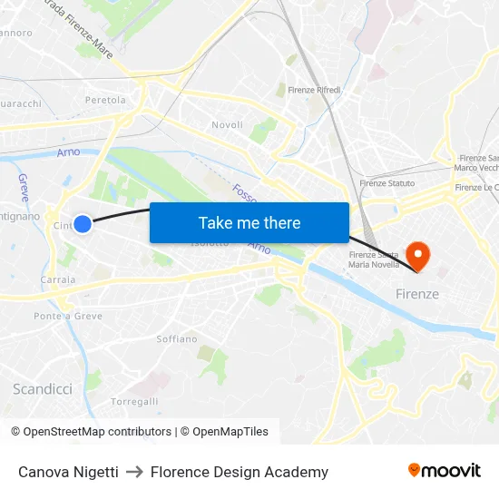 Canova Nigetti to Florence Design Academy map