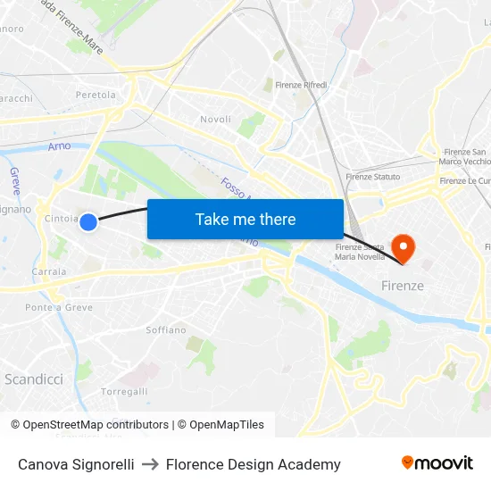 Canova Signorelli to Florence Design Academy map