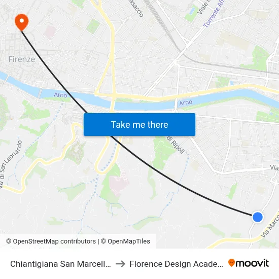 Chiantigiana San Marcellino to Florence Design Academy map