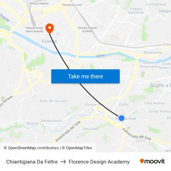 Chiantigiana Da Feltre to Florence Design Academy map