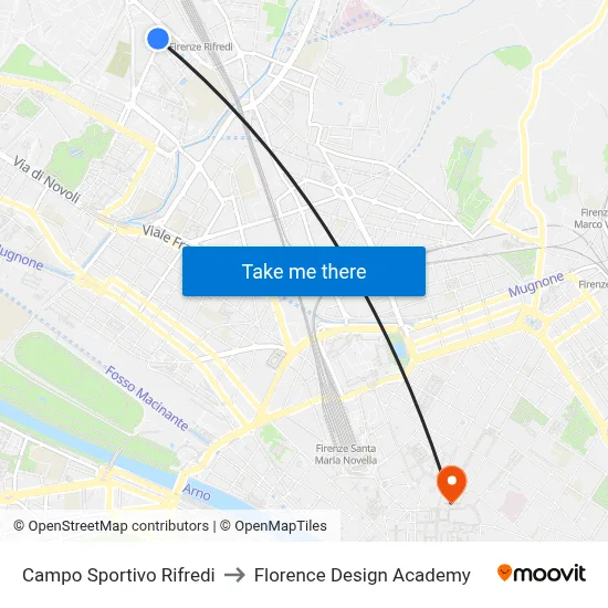 Rifredi Sports Field to Florence Design Academy map