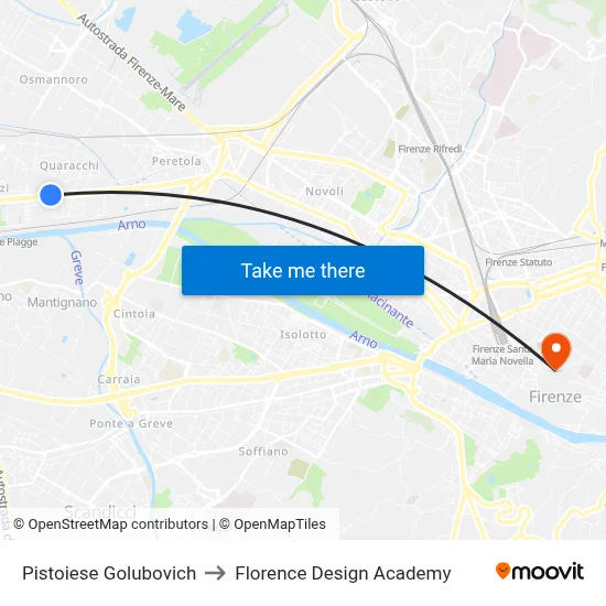 Pistoiese Golubovich to Florence Design Academy map