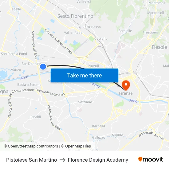 Pistoiese San Martino to Florence Design Academy map