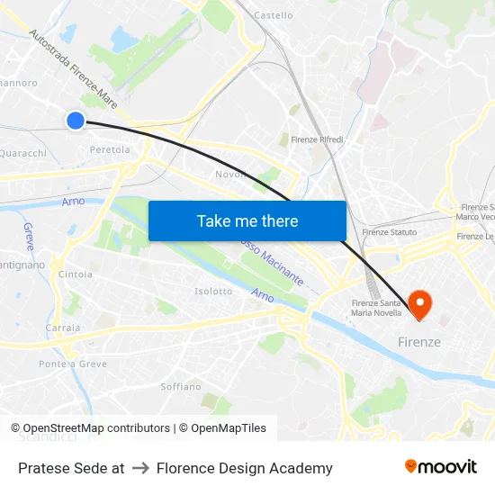 Pratese Headquarters to Florence Design Academy map