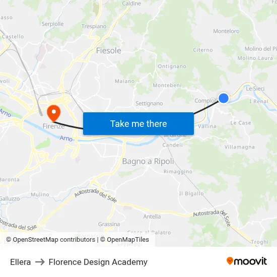 Ellera to Florence Design Academy map