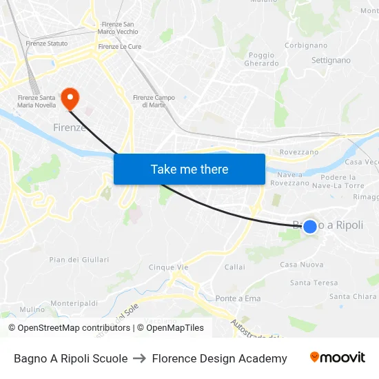 Bagno A Ripoli Schools to Florence Design Academy map