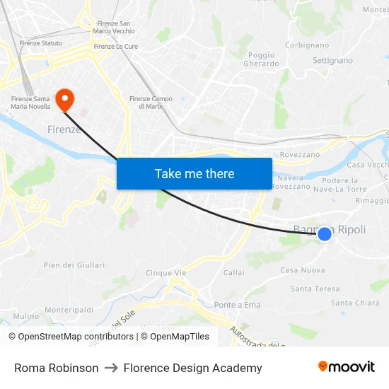 Roma Robinson to Florence Design Academy map