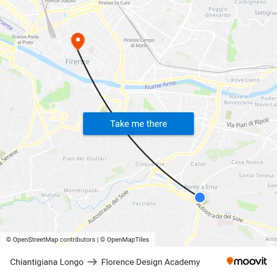 Chiantigiana Longo to Florence Design Academy map