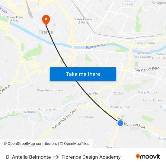 Di Antella Belmonte to Florence Design Academy map