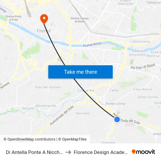 Antella Ponte A Niccheri to Florence Design Academy map