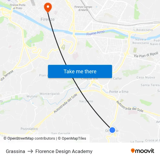 Grassina to Florence Design Academy map