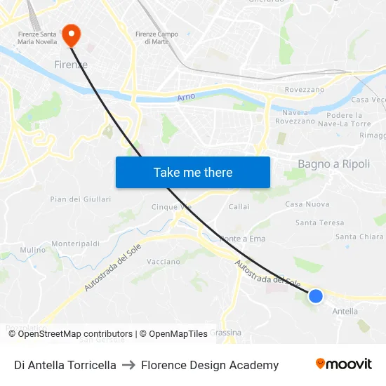Antella Torricella to Florence Design Academy map
