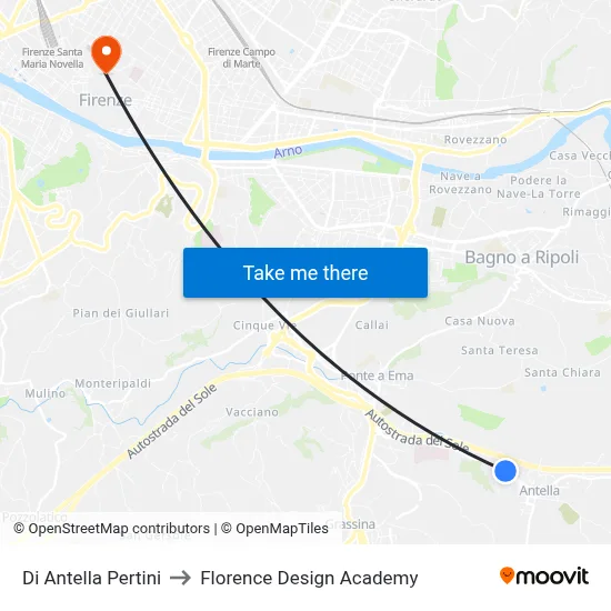 Antella Pertini to Florence Design Academy map