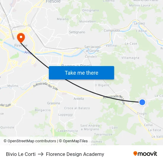 Le Corti Junction to Florence Design Academy map