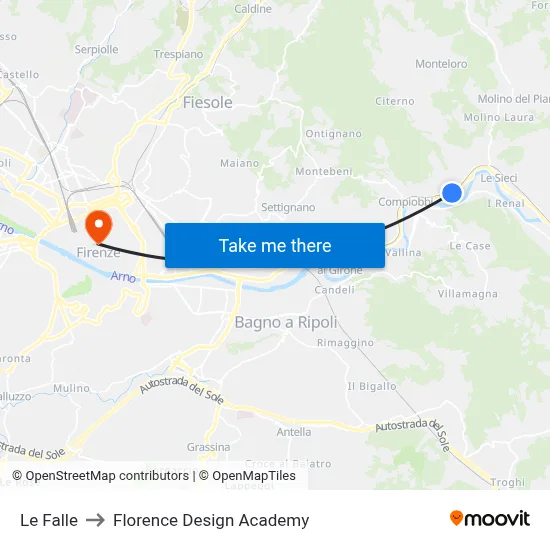 Le Falle to Florence Design Academy map