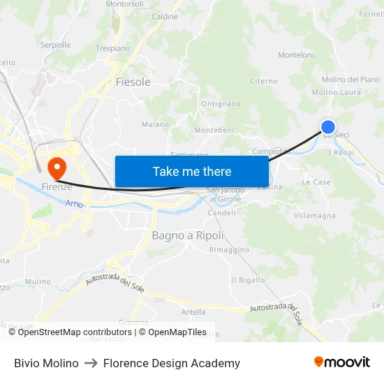 Molino Junction to Florence Design Academy map