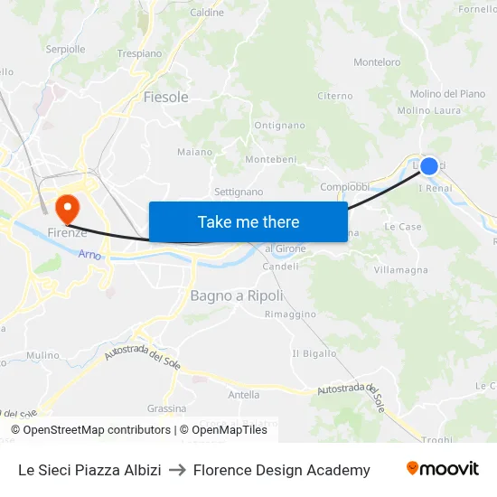 Le Sieci Albizi Square to Florence Design Academy map