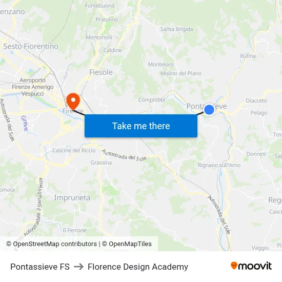 Pontassieve Railway Station to Florence Design Academy map