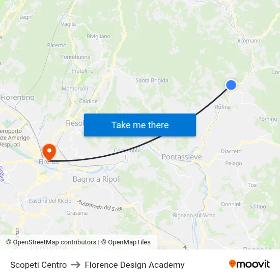 Scopeti Center to Florence Design Academy map