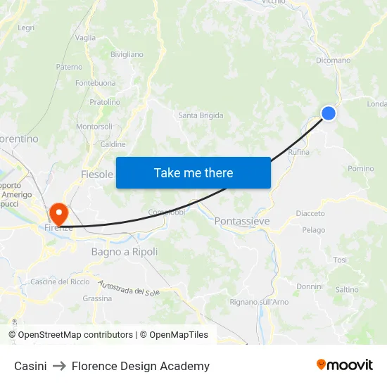 Casini to Florence Design Academy map