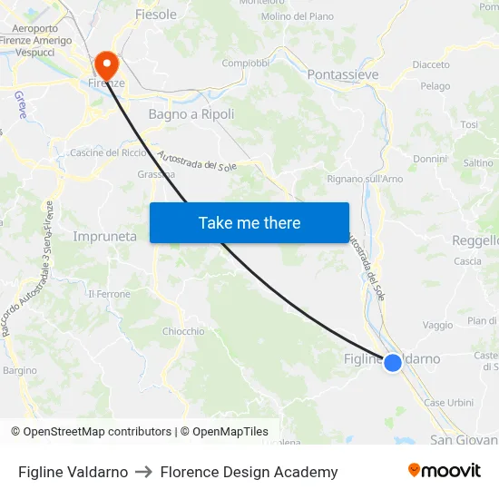 Figline Valdarno to Florence Design Academy map